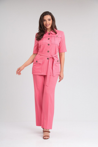 Костюм жакет и брюки летний из льна розовый на каждый день Vilena 965 розовый - фото 7