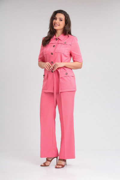 Костюм жакет и брюки летний из льна розовый на каждый день Vilena 965 розовый - фото 5