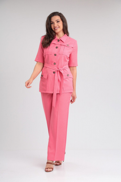 Костюм жакет и брюки летний из льна розовый на каждый день Vilena 965 розовый - фото 1