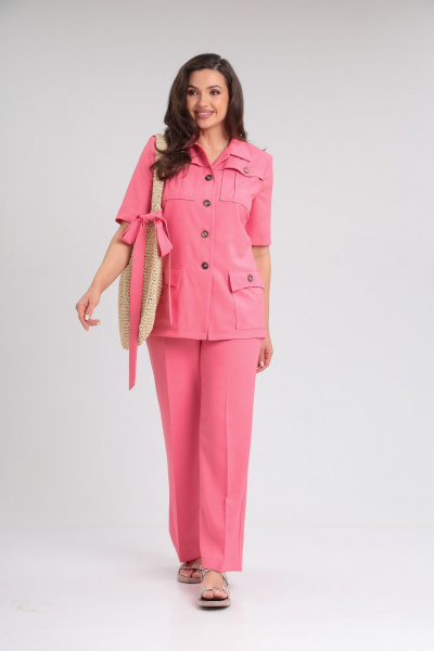 Костюм жакет и брюки летний из льна розовый на каждый день Vilena 965 розовый - фото 2