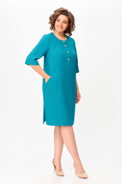 Бирюзовое платье незаменимо на каждый день из вискозы и текстиля Swallow 717.2 - фото 5