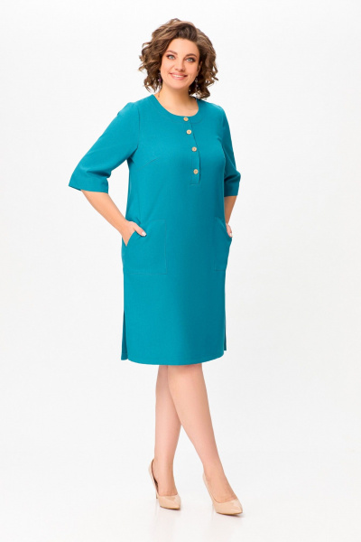 Бирюзовое платье незаменимо на каждый день из вискозы и текстиля Swallow 717.2 - фото 1