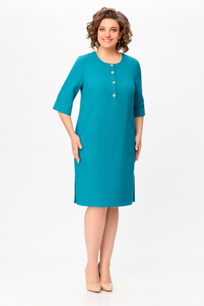 Бирюзовое платье незаменимо на каждый день из вискозы и текстиля Swallow 717.2 - фото 2