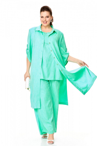 Комплект 3 предмета блуза, брюки и туника на лето в спокойных тонах Надин-Н 2145 - фото 2