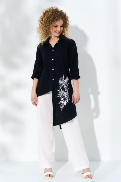 Белый костюм блуза с асимметричным кроем и брюки на резинке Euromoda 515 - фото 1