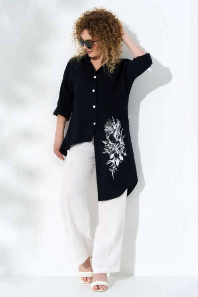 Белый костюм блуза с асимметричным кроем и брюки на резинке Euromoda 515 - фото 4