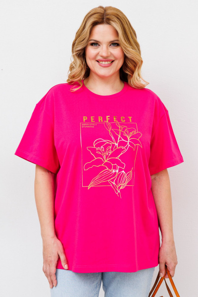 Майка оверсайз из хлопкового трикотажа с золотой фольгой BRELA 21.33 фуксия - фото 6