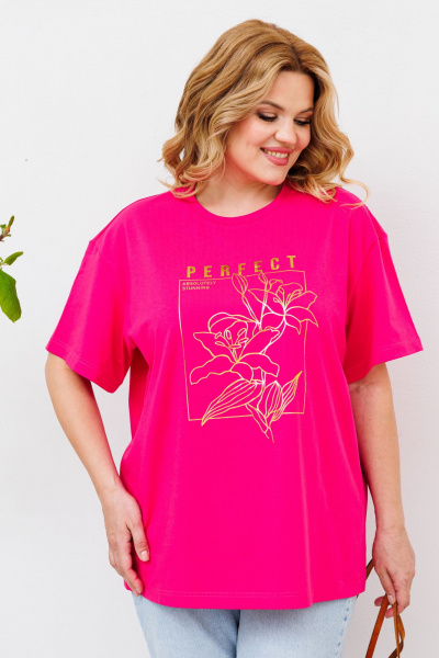 Майка оверсайз из хлопкового трикотажа с золотой фольгой BRELA 21.33 фуксия - фото 4
