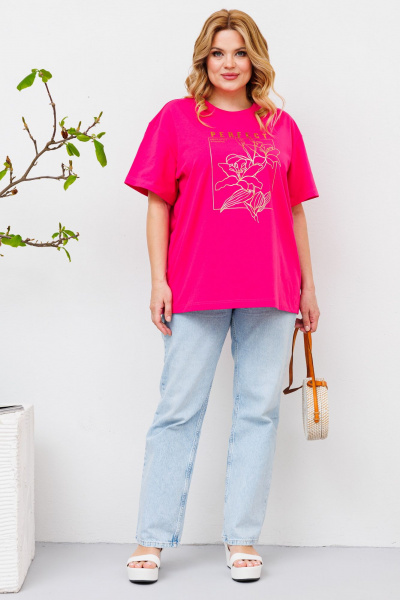 Майка оверсайз из хлопкового трикотажа с золотой фольгой BRELA 21.33 фуксия - фото 1