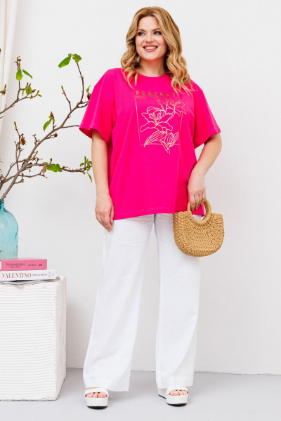 Комплект майка и льняные брюки с печатью «Лилии» BRELA 2356 фуксия-белый - фото 9