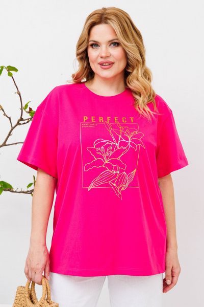 Комплект майка и льняные брюки с печатью «Лилии» BRELA 2356 фуксия-белый - фото 3