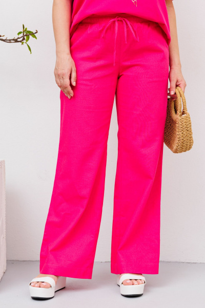 Комплект футболка и льняные брюки с шнурком и карманами BRELA 2357 фуксия-фуксия - фото 7