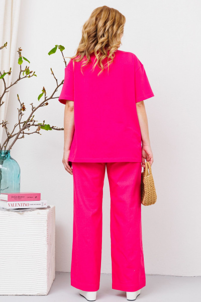 Комплект футболка и льняные брюки с шнурком и карманами BRELA 2357 фуксия-фуксия - фото 2