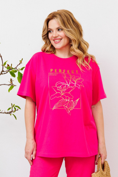 Комплект футболка и льняные брюки с шнурком и карманами BRELA 2357 фуксия-фуксия - фото 3
