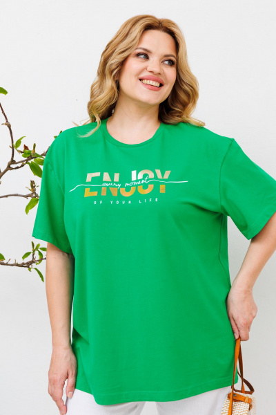 Комплект майка и льняные брюки с приятной печатью BRELA 2358 зеленый-белый - фото 3