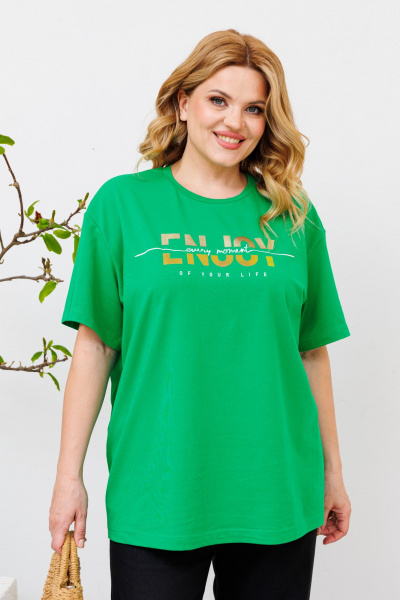 Комплект из футболки и льняных брюк с печатью «enjoy» BRELA 2359 зеленый-черный - фото 3