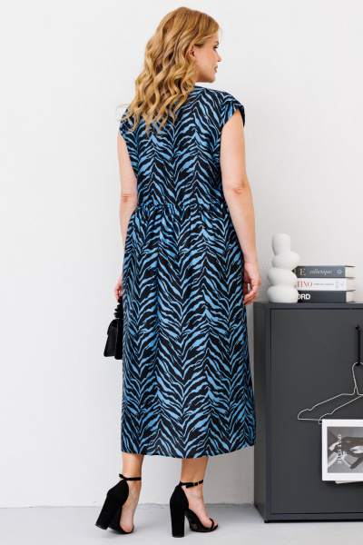 Платье миди с принтом, застежка на пуговицы по переду BRELA 2362 черно-синий - фото 2