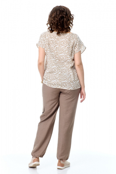 Блуза и брюки в стиле спорт-шик из легких натуральных тканей T&N 7510А леопард/какао - фото 4