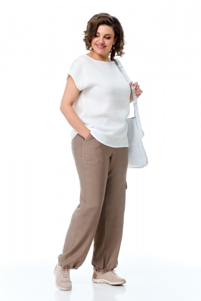 Блуза, брюки, жакет T&N 7511А олива/какао - фото 5