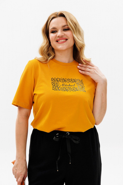 Комплект брюки-шаровары и футболка в стиле на каждый день Michel chic 1377 горчица,черный - фото 6