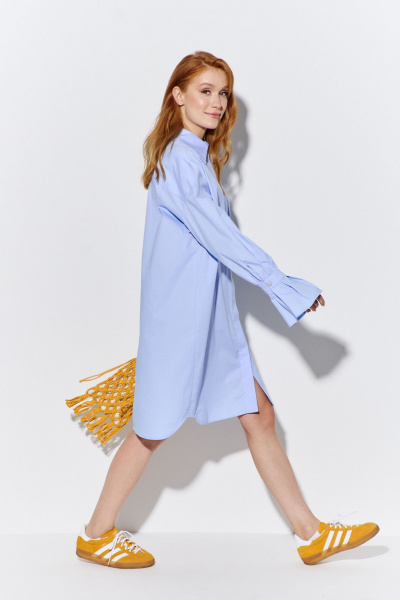 Платье-рубашка оверсайз со спущенными рукавами FLAIM 1073 голубой - фото 5