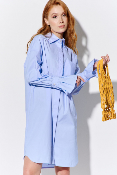 Платье-рубашка оверсайз со спущенными рукавами FLAIM 1073 голубой - фото 2
