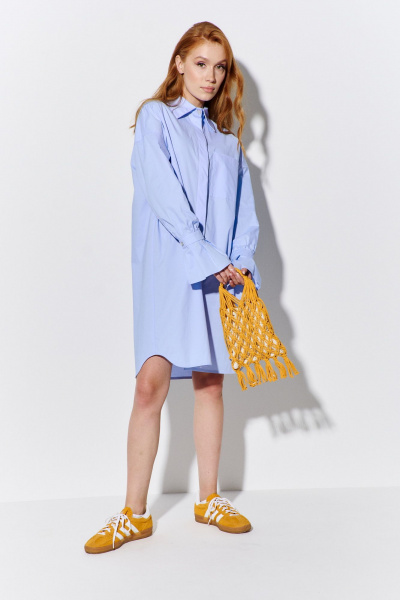 Платье-рубашка оверсайз со спущенными рукавами FLAIM 1073 голубой - фото 1
