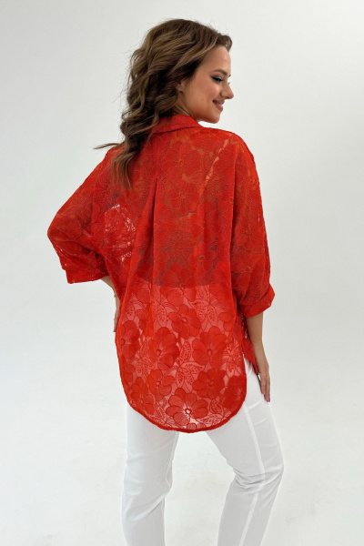 Оранжевая кружевная блуза с рукавом «летучая мышь» и разрезами Condra 16245 оранжевый - фото 9