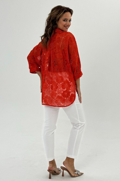 Оранжевая кружевная блуза с рукавом «летучая мышь» и разрезами Condra 16245 оранжевый - фото 7