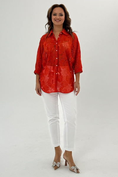 Оранжевая кружевная блуза с рукавом «летучая мышь» и разрезами Condra 16245 оранжевый - фото 1