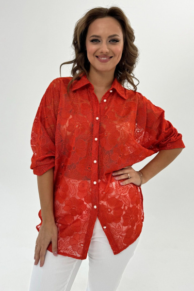 Оранжевая кружевная блуза с рукавом «летучая мышь» и разрезами Condra 16245 оранжевый - фото 2