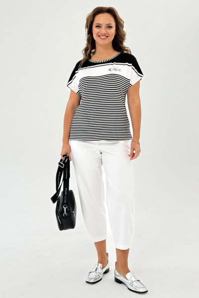 Футболка из трикотажа с оригинальным вышитым рисунком, свободный крой Condra 16246 черно-белый - фото 10