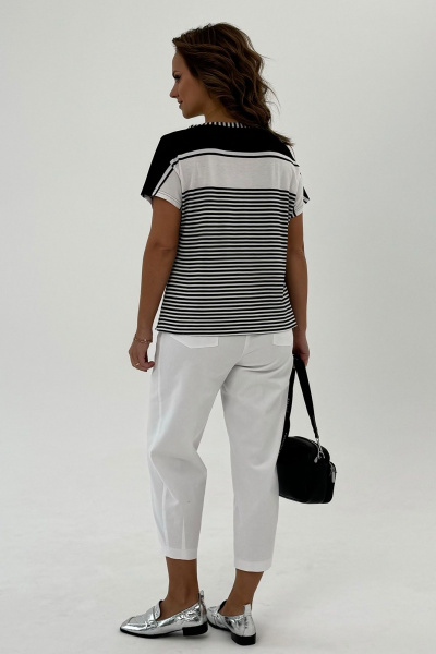 Футболка из трикотажа с оригинальным вышитым рисунком, свободный крой Condra 16246 черно-белый - фото 9