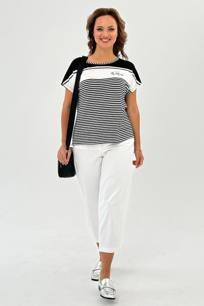 Футболка из трикотажа с оригинальным вышитым рисунком, свободный крой Condra 16246 черно-белый - фото 2