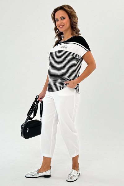 Футболка из трикотажа с оригинальным вышитым рисунком, свободный крой Condra 16246 черно-белый - фото 8