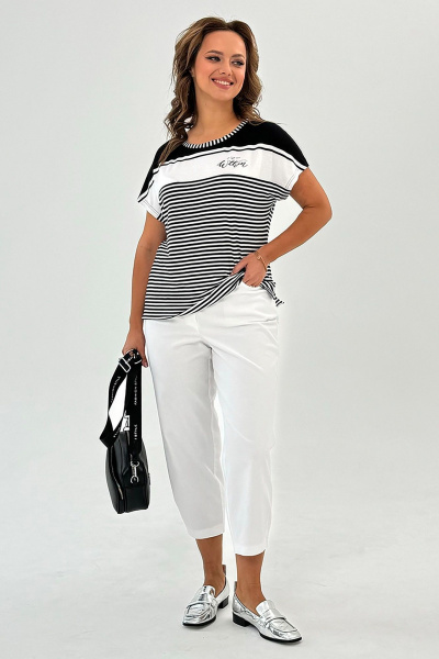 Футболка из трикотажа с оригинальным вышитым рисунком, свободный крой Condra 16246 черно-белый - фото 1