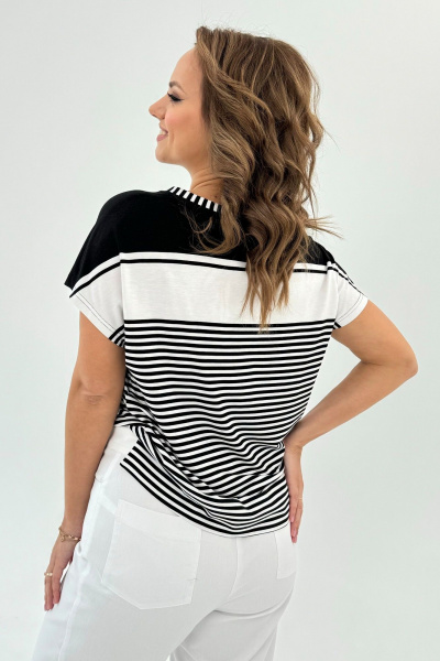 Футболка из трикотажа с оригинальным вышитым рисунком, свободный крой Condra 16246 черно-белый - фото 6