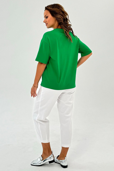 Футболка из трикотажа со вышитым рисунком и оригинальным рукавом Condra 16247 зеленый - фото 11