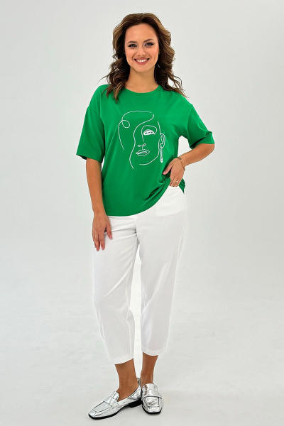 Футболка из трикотажа со вышитым рисунком и оригинальным рукавом Condra 16247 зеленый - фото 10