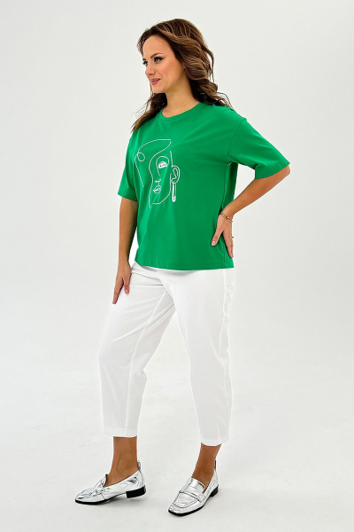 Футболка из трикотажа со вышитым рисунком и оригинальным рукавом Condra 16247 зеленый - фото 9