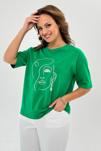 Футболка из трикотажа со вышитым рисунком и оригинальным рукавом Condra 16247 зеленый - фото 8