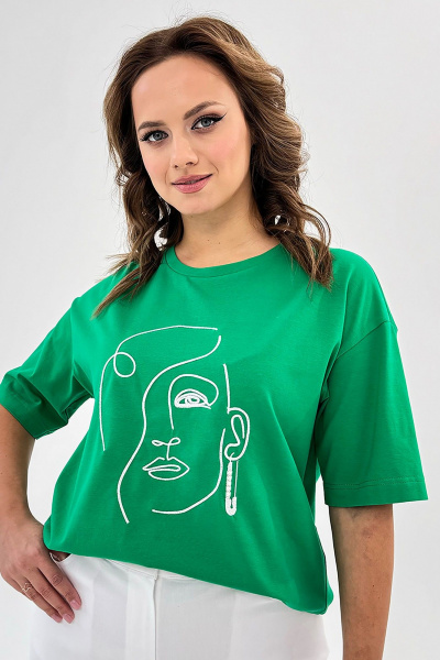 Футболка из трикотажа со вышитым рисунком и оригинальным рукавом Condra 16247 зеленый - фото 7