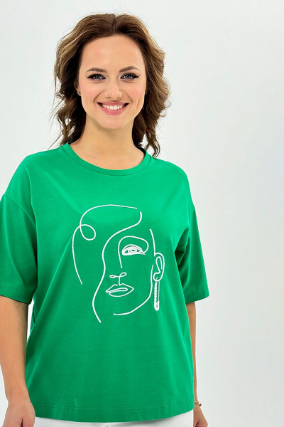 Футболка из трикотажа со вышитым рисунком и оригинальным рукавом Condra 16247 зеленый - фото 2