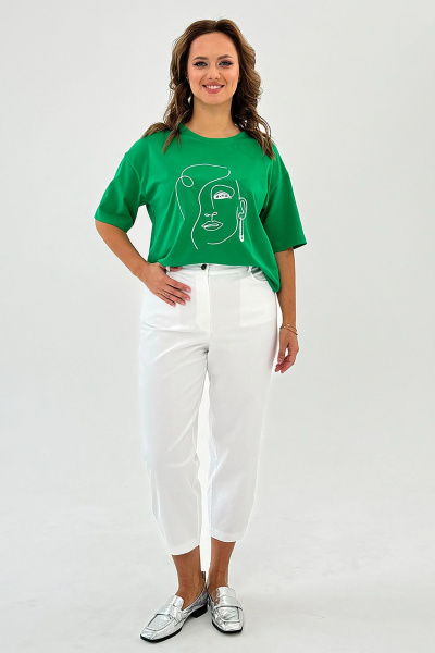 Футболка из трикотажа со вышитым рисунком и оригинальным рукавом Condra 16247 зеленый - фото 3
