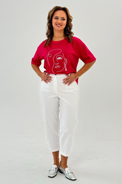 Пушистая футболка из трикотажа с вышитым рисунком и свободным кройом Condra 16247 фуксия - фото 11