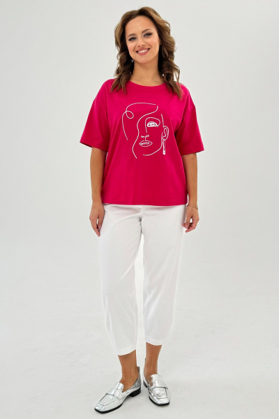 Пушистая футболка из трикотажа с вышитым рисунком и свободным кройом Condra 16247 фуксия - фото 10