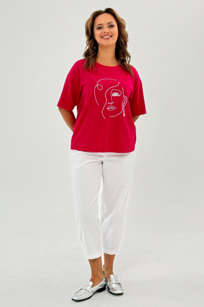 Пушистая футболка из трикотажа с вышитым рисунком и свободным кройом Condra 16247 фуксия - фото 9