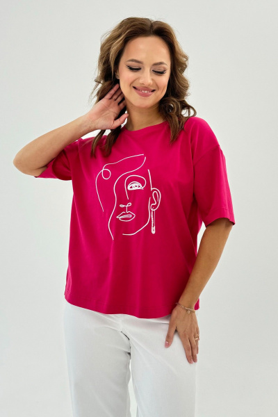 Пушистая футболка из трикотажа с вышитым рисунком и свободным кройом Condra 16247 фуксия - фото 8