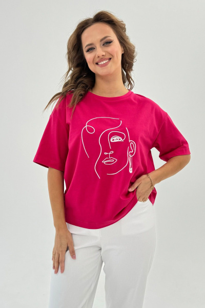 Пушистая футболка из трикотажа с вышитым рисунком и свободным кройом Condra 16247 фуксия - фото 7