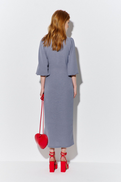 Приталенное платье из ткани в серо-синий цвет с лифом на завязке FLAIM 1081 серо-синий - фото 2